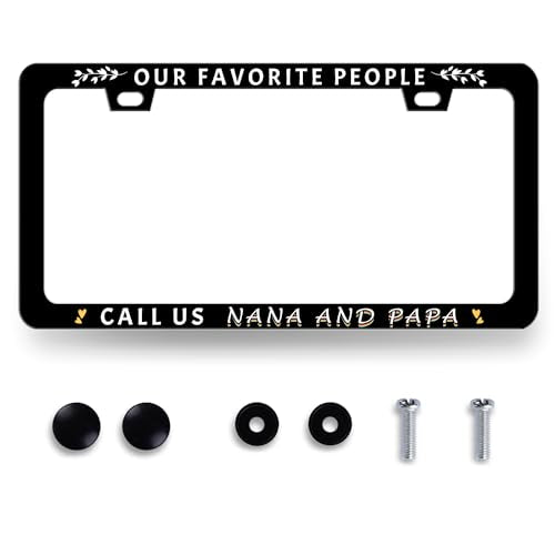 Our Favorite People Call Us Nana and Papa License Plate Frame Funny Text License Plate Frames Auto Accessory for Car Decorative Stainless Steel License Plate Holder with Screws 12.2" x 6.2" - color: Our Favorite People Call Us Nana and Papa