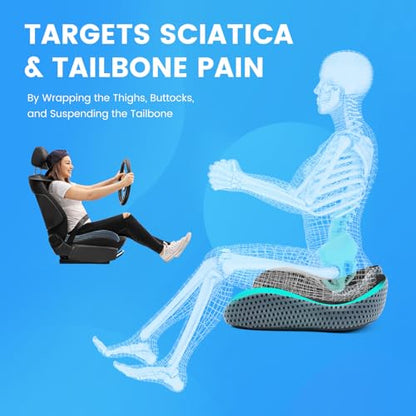 Car Seat Cushion, Broader Visibility with Wedge Design & Coccyx Sciatica Pain Relief with Ergonomic Design, Non-Slip Base,Breathable Mesh Cover, Memory Foam for Long Drive in Car Truck Van Motorhome