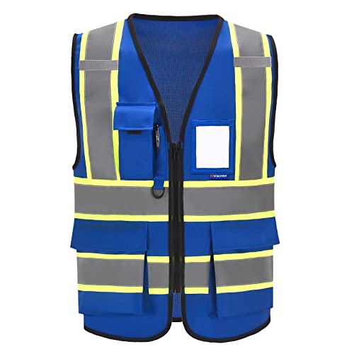AYKRM 11 color High Vis Reflective Safety Vest for Women Men Pocket Zipper ANSI/ISEA Standard - color: Blue, size: X-Small