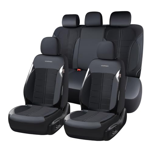 Coverado 3D Air Mesh Car Seat Cover Full Set, Sports Carbon Fiber Design, Breathable Seat Protectors Airbag Compatible Comfort Universal for Most Cars, Van,Trucks, SUV, Black - color: Black, size: Full Set