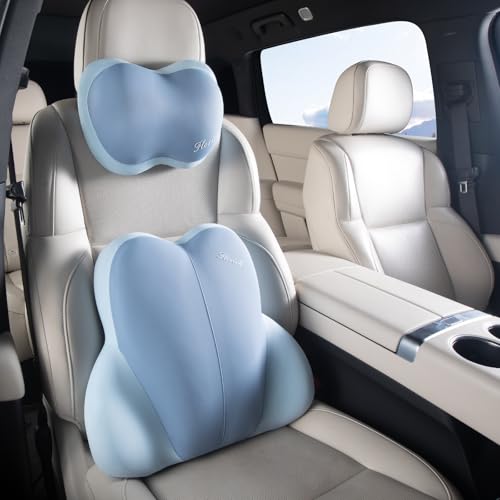 FLORICH Lumbar Support with Car headrest Back Pillow for Chairs Headrest Pillow for Car Ergonomic Ultrathick Memory Foam Back Pillow for Office Chair (Blue) - color: Blue, size: Lumbar+headrest