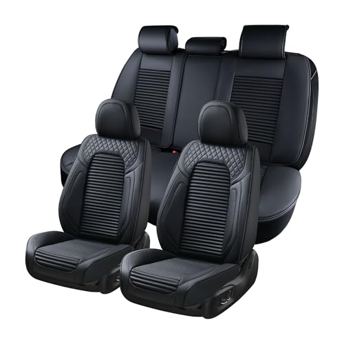 Coverado Car Seat Covers Full Set, Leather Seat Covers for Cars, Waterproof Front and Rear Automotive Seat Cover Car Accessories Universal Fit for Most Cars SUV Trucks(Black) - color: Black, size: FullSet