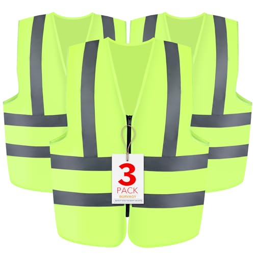 BURVAGY 3-Pack Reflective Safety Vest For Women Men - High-Visibility Safety Vest with 2in Reflective Strips for Emergency, Construction, and Safety Use (Green XX-Large) - color: Green, size: XX-Large