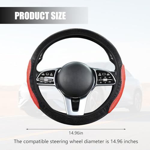 Elastic Stretch Car Steering Wheel Cover, Breathable No Inner Ring Vehicle Steering Wheel Protector, 15 Inch Ice Silk Anti Slip Automotive Accessories, Universal Fit (Black/Red) - color: Black/Red