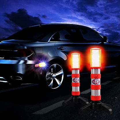 XTREME STP LED Road Flares, 3 Alert Lighting Modes: Flashing Red, Solid Red & White Flashlight, Emergency Flares for Vehicles, Visible From Up To A Mile, Foldable Stand/Built-In Magnet Sticks To Car - size: 2 Pack