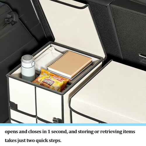 HZEL Car Trunk Organizer with Lid, Foldable Slip Resistant Multi-Compartment Vehicle Cargo Storage Box, Collapsible Waterproof Automotive Trunk Organizer, Universal for SUV Van Truck (Beige)