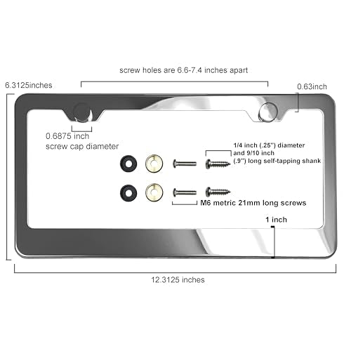 T304 Stainless Steel License Plate Frame – 8K Mirror Polish Finish, Rust-Resistant, Slim Design, Universal Fit, Includes Screw Caps, Washers & Stainless Steel Screws (Chrome) - color: Chrome