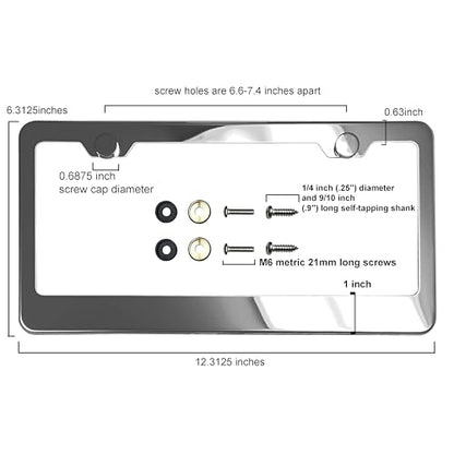 T304 Stainless Steel License Plate Frame – 8K Mirror Polish Finish, Rust-Resistant, Slim Design, Universal Fit, Includes Screw Caps, Washers & Stainless Steel Screws (Chrome) - color: Chrome
