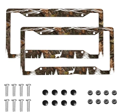 Camo Hunting Deer License Plate Frame 2 Pack License Plate Holder Universal Aluminum License Plate Cover Car Accessories Decor with Screw for Women Man 12.3 x 6.3 Inch - color: Camo Hunting Deer