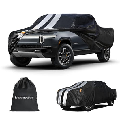 Rivian R1T Truck Cover Custom Fit 2021-2026 Crew Cab Short Bed(4.5') with Door Zipper, 10 Layers Outdoor Heavy Pickup Truck Cover Waterproof All Weather, Wind Dust Sun Protector. - size: R1T 2021-2026 Crew Cab+Towel+Bag