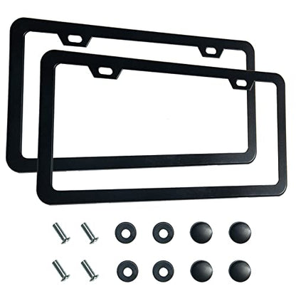 2PCS Premium Matte Black License Plate Frames, Solid Rust-Proof Aluminum Holder with 2 Holes, Universal Car Frame for Women and Man, Including Screws, by Lengnoyp. - color: black