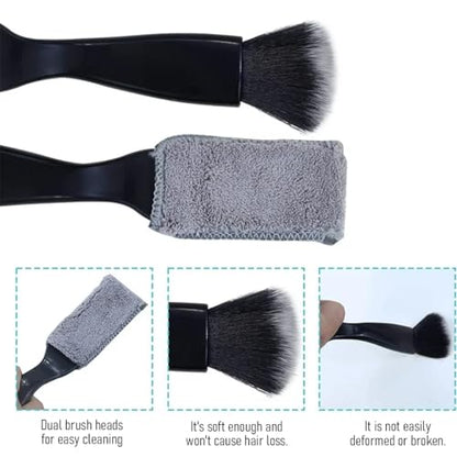 Osilly 3PCS Car Interior Detail Dust Brush Kit, 2PCS Curved Soft Vehicle Bristle Brushes & 1PC Dual Head Duster, Automotive Interior Cleaning Accessory for Dash Air Vents, Universal Fit