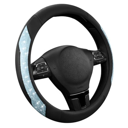 PIC AUTO Steering Wheel Cover, Light Blue Sparkly Crystal Bling Glitter with Leather, Universal Fit 14.5"-15.5" Steering Wheels for Girls & Women, Anti-Slip Wheels Cover for Cars, Trucks, Van, SUVs - color: Light Blue Glitter