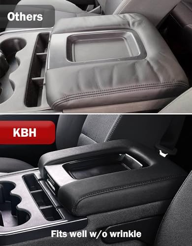 KBH Auto Center Console Armrest Cover Replacement for Chevy Chevrolet Silverado & GMC Sierra 1500 2500 3500 2014-2018, Vinyl Leather Arm Rest Upholstery, Anti-Scratch, Split Bench Jump Seat (Black) - color: Black, size: Jump Seat Console, Silverado Sierra
