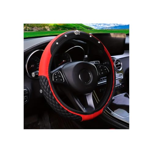 Bling Car Steering Wheel Cover, Diamond Leather Crystal Rhinestones Vehicles Steering Wheel Protector, Sparkling Anti-Slip Automotive Interior Decoration Accessories, Universal Fit (Red) - color: Red