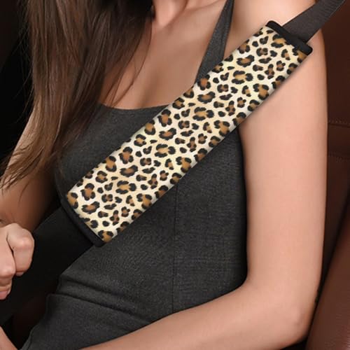 Brown Leopard Print Universal Seat Belt Pads 2-Pack Soft Car Safety Seat Belt Strap Shoulder Pad Comfortable Car Interior Automotive Fit Most Cars, Truck, Suv, or Van - color: Brown Leopard Print