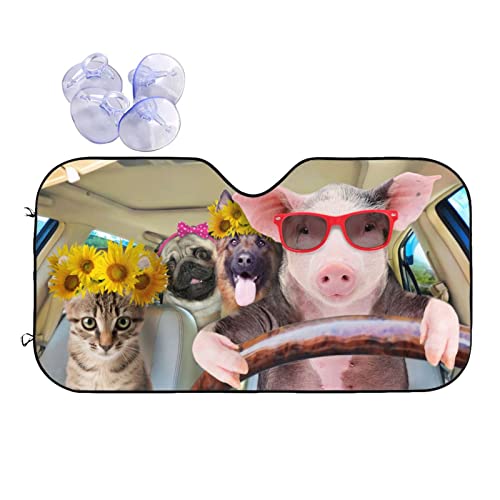 Car Windshield Sunshade Front Window Sunflower Pig Dog cat Drive Sun Visor Protector Foldable Shield Cover for Truck SUV - color: Black13