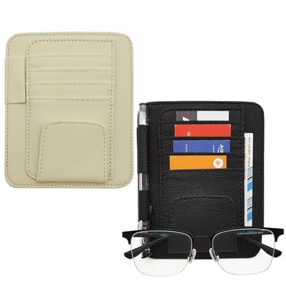 SENHAI Car Sun Visor Organizer for Car, 2 Pcs Small Leather Car Card Sleeve Pocket Organizer, Car Visor Organizer Storage Pouch for Hold Card, Sunglass Holder, Pen (Beige & Black)