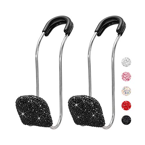 SAVORI Car Headrest Hooks Bling Car Accessories Rhinestones Universal Auto Back Seat Headrest Metal Hanger Organizer Vehicle Holder for Bag Purse Clothes Grocery 2PCS (Black) - color: Black