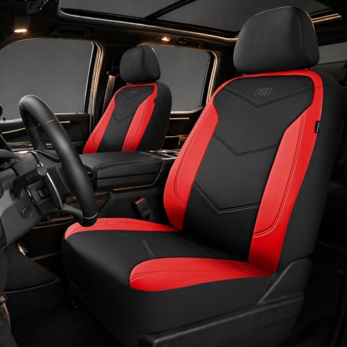 Skechers Memory Foam Seat Covers,Leather Car Seat Covers, Ultimate Comfort & Support Front Seat Covers Airbag Compatible, Automotive Universal Fit Most for SUVs, Vans, Sedans, Cars, Trucks,Red - color: Black and Red, size: Two Front Seats