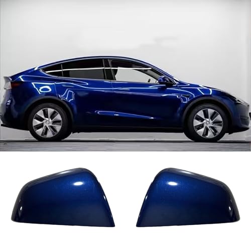 Compatible with Tesla Model Y Side Mirror Cover Replacement 2021 2022 2023 2024, Left & Right Side Rearview Mirror Cover Cap for Model Y Accessories(blue)2pcs - color: Blue