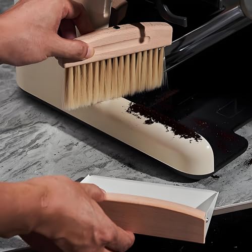 Small Dustpan and Brush Set with Wooden Handle,Mini Metal Crumb Sweeper for Countertops,Desk,Pet Hair,Car,Portable Cleaning Tools for Kitchen,Camping,Sofa (White) - color: White