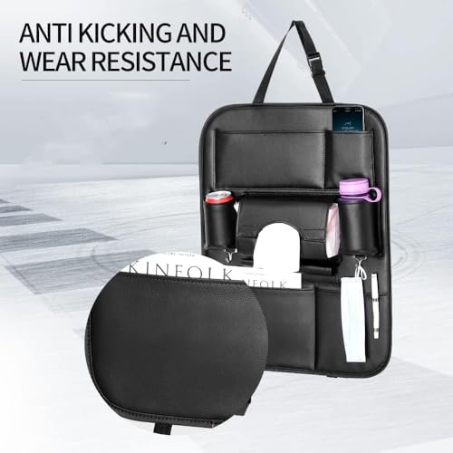 2 Pack PU Leather Premium Car SeatBack Organizer Travel Accessories Kick mats Back seat Protector and Cup Holder Holder Universal Use Seat Covers (23×17.1 in) - size: 23×17.1 in