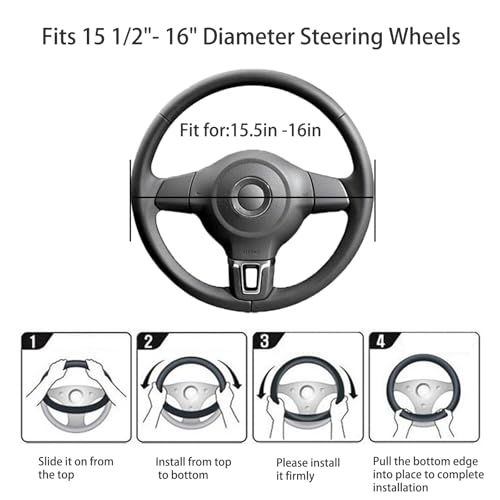Black Genuine Leather Car Steering Wheel Cover Men Women,Cowhide Wheel Cover,Soft,Breathable,Anti-Slip,Luxury Steering Wheel Cover,Large Size 15.5-16 inch(L) - size: Large Size[15 1/2''-16'']