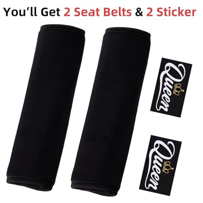2 Pack Soft Seat Belt Cover Pad with Embroidered Fabric Sticker (Queen) - Comfortable Seatbelt Covers for All Cars and All Ages - Seat Belt Extender Shoulder Pad - Seatbelt Cushion for Backpack - size: Queen
