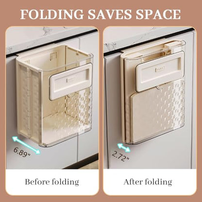 Folding Hanging Trash Can, Kitchen Folding Trash Can, Cabinet/Car/Bedroom/Bathroom Folding Hanging Small Plastic Trash Can (Off-White) - color: off-white