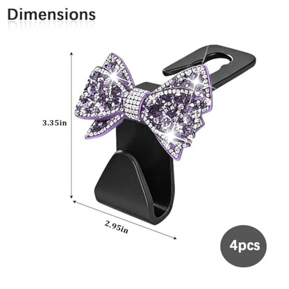 Zpana Bling Car Headreat Hook, 2PCS Crystal Rhinestone Cute Bow Vehicle Seat Back Hanger Storage for Purses Bags Grocery, Diamond Auto Rear Seat Organizer, Universal for SUV Truck Sedan (Purple) - style: Purple/4PCS