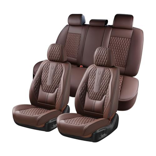 Coverado Car Seat Covers Full Set, 5 Seat Leather Seat Covers for Cars, Car Seat Protector with Lumbar Support, Waterproof Seat Covers Universal Fit for Most Cars SUV Trucks (Coffee) - color: A/Coffee, size: FullSet