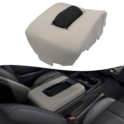 Priprilod Light Gray Leather Center Console Leather Lid Armrest Cover Compatible with Chevy Silverado GMC Sierra 2014 2015 2016 2017 2018 (only Leather Part) - color: Light Gray