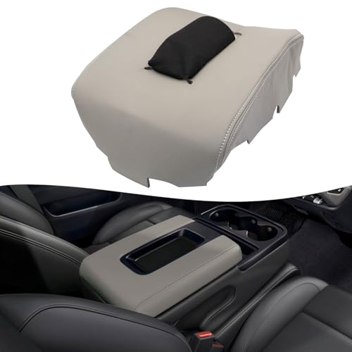 Priprilod Light Gray Leather Center Console Leather Lid Armrest Cover Compatible with Chevy Silverado GMC Sierra 2014 2015 2016 2017 2018 (only Leather Part) - color: Light Gray