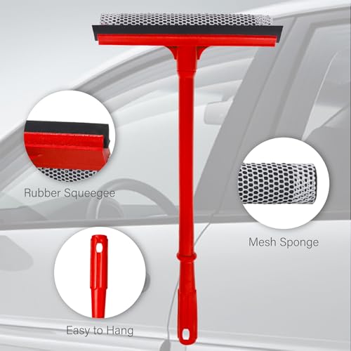 Car Squeegee with 15.9" Handle,Car Windshield Squeegee for Gas Station, Windows, Glass, Bathroom, Garage Cleaning, Rubber Blade Cleaner with Handle, Applicable to All Vehicles