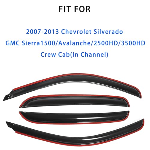 in-Channel Window Deflectors Rain Guards 2007-2013 Chevy Silverado & GMC Sierra 1500/2500HD/3500HD Crew Cab, 4 Piece Set, Smoke Tint, OEM Style, No Exterior Tape Needed (Front & Rear) - size: For Silverado/Sierra Crew Cab 07-13 In Channel