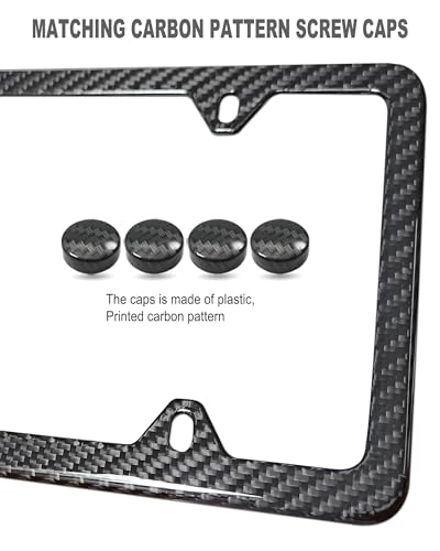 Aootf Carbon Fiber License Plate Frames- 100% Real Carbon Cloth Wrapped Stainless Steel Car Tag Holder, 2 Pack Slim Edge Black Covers with Anti Theft Screws Caps, 4 Hole - style: Slim Edge-4 Hole