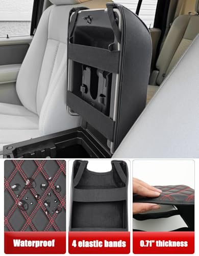 KBH Center Console Armrest Cover for F150 2004-2014, Lincoln Mark LT 2006-2008, Ford Expedition 2007-2017, Anti-Scratch, Black-Red Stitch (Fits Bucket Seat Console Only) - size: Bucket Seat, 04-14 F150, Red Stitch