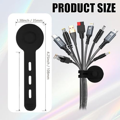 8Pcs Silicone Cable Straps, Self Adhesive Cable Management Under Desk, Reusable Cable Clip, Wire Organizers for Cords, Cord Holder for Home, Kitchen, Office, Bedroom, Car (Black)