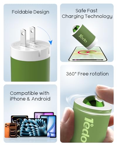 Magnetic for iPhone Charger, 1°edo GaN 65W Fast USB C Charger Block, PD 3.0 QC 4.0 Foldable Magnetic Fast Charger with 6FT Cable for iPhone 17/16 and More Series, Samsung Galaxy, iPad erc (Green) - color: Green