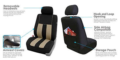 FH Group Three Row Striking Striped Full Set Car Seat Covers, Airbag Compatible & Split Ready – Universal Fit for Cars Trucks & SUVs Beige - color: Beige, size: 3 Row/7 Seater