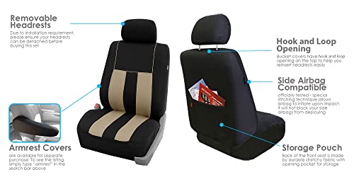 FH Group Striking Striped Car Seat Covers - Universal Fit, Washable Seat Covers for Cars, SUVs, Vans, Sedans, Beige, Front Set - color: Beige, size: Front Set