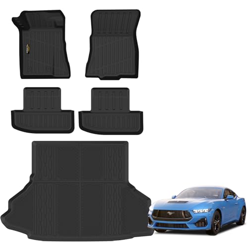 Floor Mats & Cargo Liner Custom Fit for Ford Mustang 2026 2025 2015-2024 (NOT for Mach-E) All Weather TPE Rubber 1st & 2nd Floor Liners Automotive Trunk Mat for Mustang 2025 Accessories, Black - size: For Ford Mustang 2015-2026