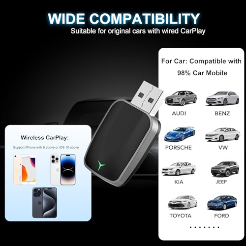 Mini Wireless CarPlay Adapter, Plug & Play Dongle, Low Latency & Stable Connection, Convert Wired to Wireless CarPlay, USB-A/C Compatible, for iPhone iOS 10+ & 2016+ Cars