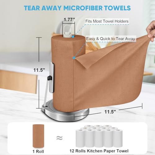 AIDEA Microfiber Cleaning Cloth Roll, 75PK, Reusable Paper Towels Tear Away Cloth, Microfiber Towels Washable Shop Rags, Lint Free Cleaning Rags for House, Kitchen, Window, 11.5"×11.5", Coffee - color: Coffee