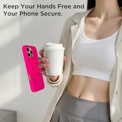 Magnetic Phone Grip Ring Holder, Liquid Silicone Magnet Cell Phone Grip Finger Loop, Compatible with Magsafe, Back of Phone for iPhone 17/16/15/14/13/12 Series, Neon Pink - color: Neon Pink