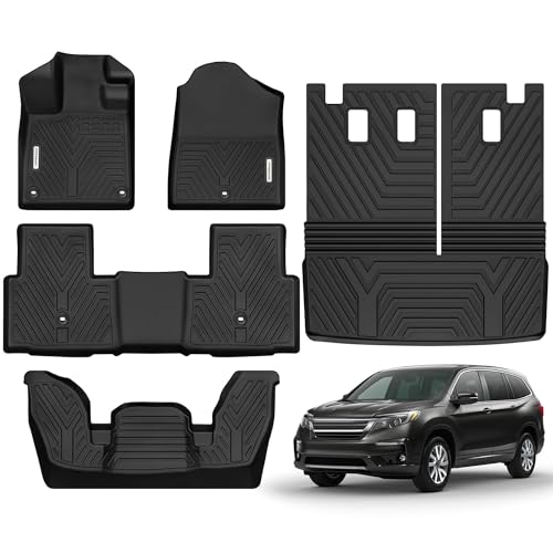 YITAMOTOR Floor Mats Compatible with 2026 2025-2023 Honda Pilot 7-Seater & 8-Seater, All-Weather Car Liners Custom Fit Pilot Accessories, 1st & 2nd & 3rd Row & Backrest Mats & Cargo Liner, Black - style: 2023-2026 Pilot Floor Mats&Cargo Mat