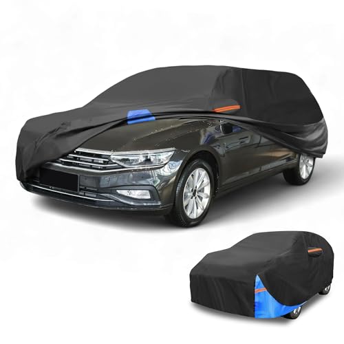 Waterproof All-Weather Universal Car Cover with Right Side Zipper, 190T Polyeste Black Blue Fits for Wagon 190" to 198" Length - size: Fit for Wagon Length 190" to 198"