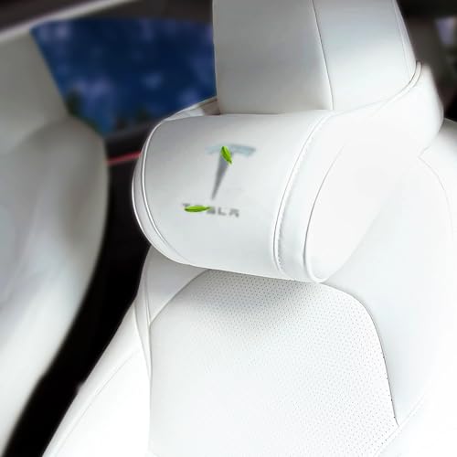 Car Headrest Neck Pillow Support Ergonomic, with Valve Stem Covers Accessory for Driving Seat Fatigue Relief Compatible with Model S X 3 Y & Cybertruck - 2 Pieces - color: B. White Ver. 4