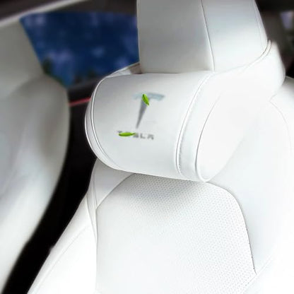 Car Headrest Neck Pillow Support Ergonomic, with Valve Stem Covers Accessory for Driving Seat Fatigue Relief Compatible with Model S X 3 Y & Cybertruck - 2 Pieces - color: B. White Ver. 4